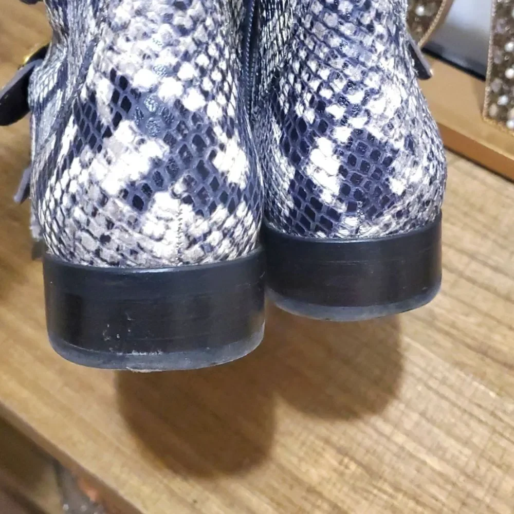 J.Crew Women's Multi-Buckle Snake-Embossed Leather Moto Biker Boots Sz 7‎